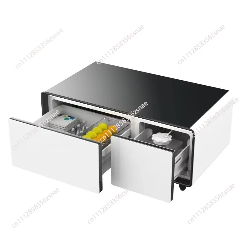 Modern refrigerator table household luxury smart coffee table living room furniture top black glass music player side table