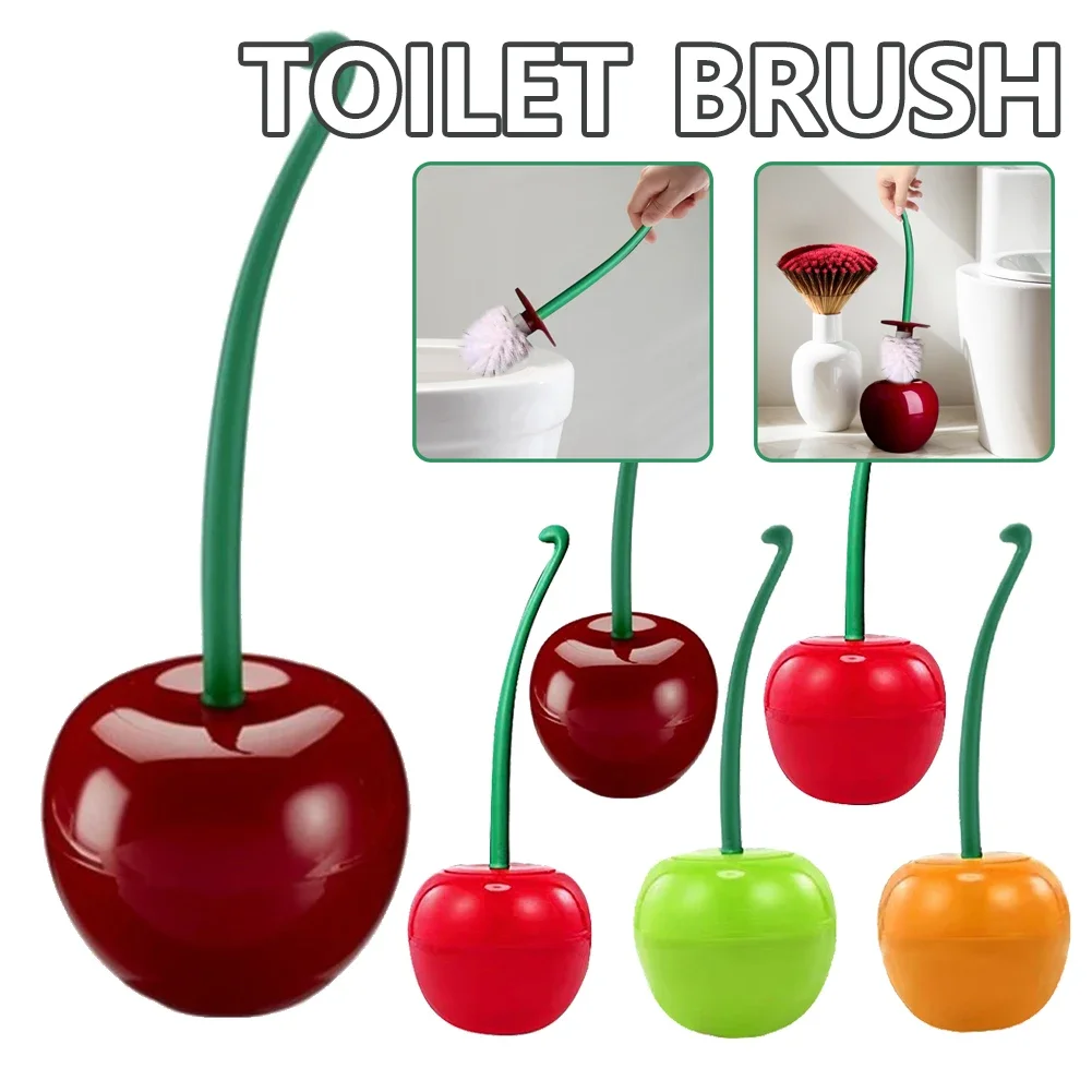 Cherry Shape Toilet Brush Set Long Handle With Base Replaceable Soft Bristle Brush for Bathroom Corner Toilet Cleaning Tool