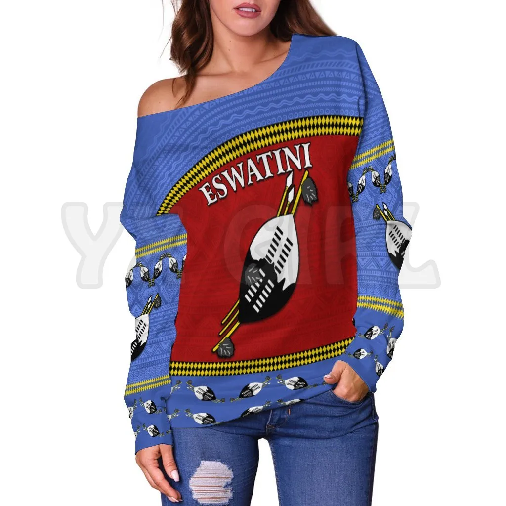 YX GIRL Custom Personalised Eswatini Independent Anniversary  3D Printed Novelty Women Casual Long Sleeve Sweater Pullover