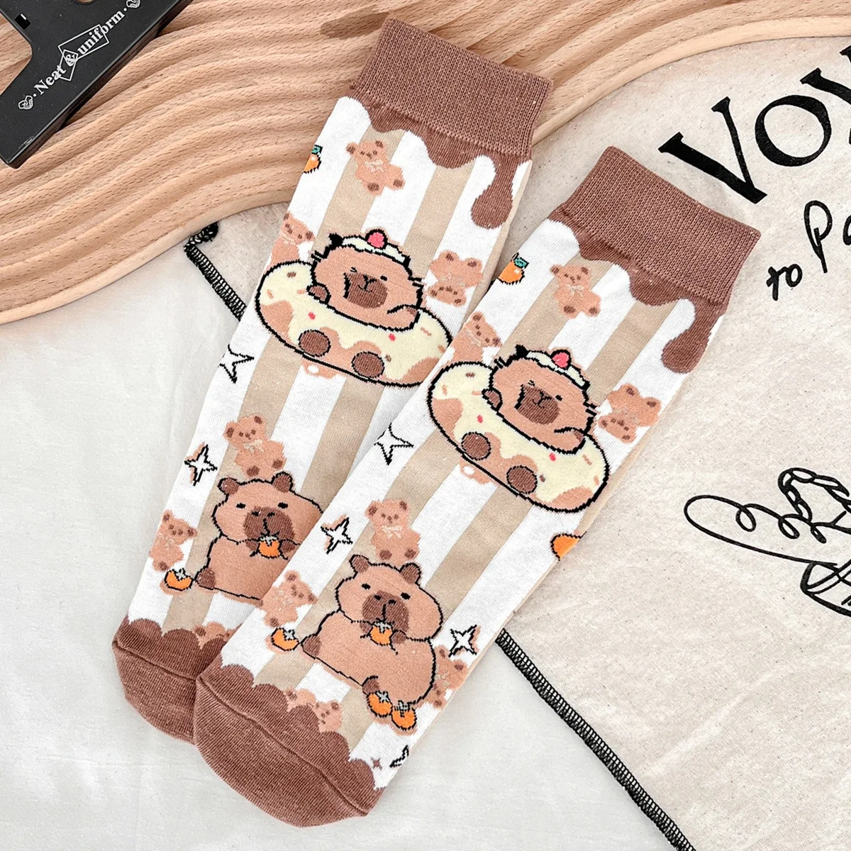 1/5Pairs For Capybara Socks Sets Retro Polyester Cotton Low Tube Women Socks Breathable Japanese Style Casual Mid-calf Sock