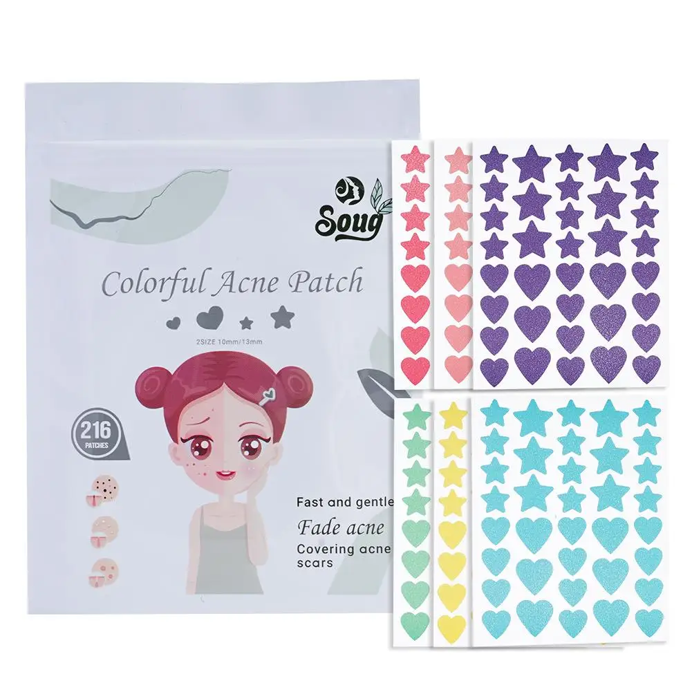 216PCS Cute Colorful Star Pimple Patches Acne Cover Face Spot Pimple Patch Colorful Invisible Acne Removal Skin Care Makeup Tool