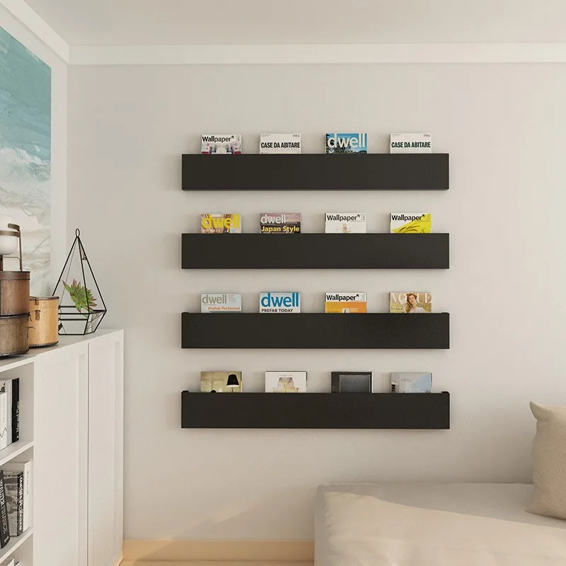 Wrought iron wall hanging baffle shelf, simple creative bookshelf bookshelf newspaper shelf 4