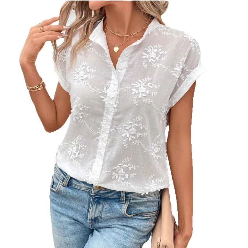 Letnia bluzka dla kobiet, odzież 2025, nowa moda Y2k, koszule i bluzki z gładkim haftem, nieformalne topy
