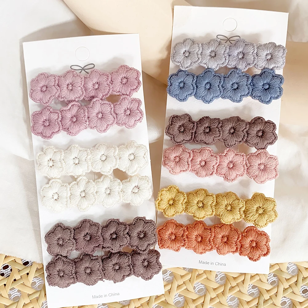 6Pcs/lot Flower Embroidery HairPins Children Flower Hair Clips Geometric Sweet Girls Hair Accessories Vintage Hairpins Barrettes