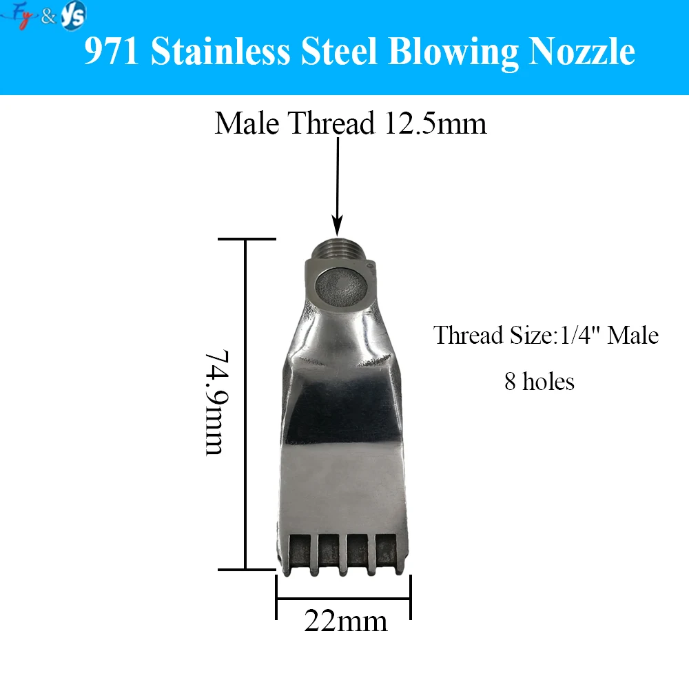 1/4'' Stainless Steel 971 Flat Air Nozzle Air Knife Compressed Flat Air Nozzle Blowing Nozzle Clean and Blow Dry Nozzle Cooling