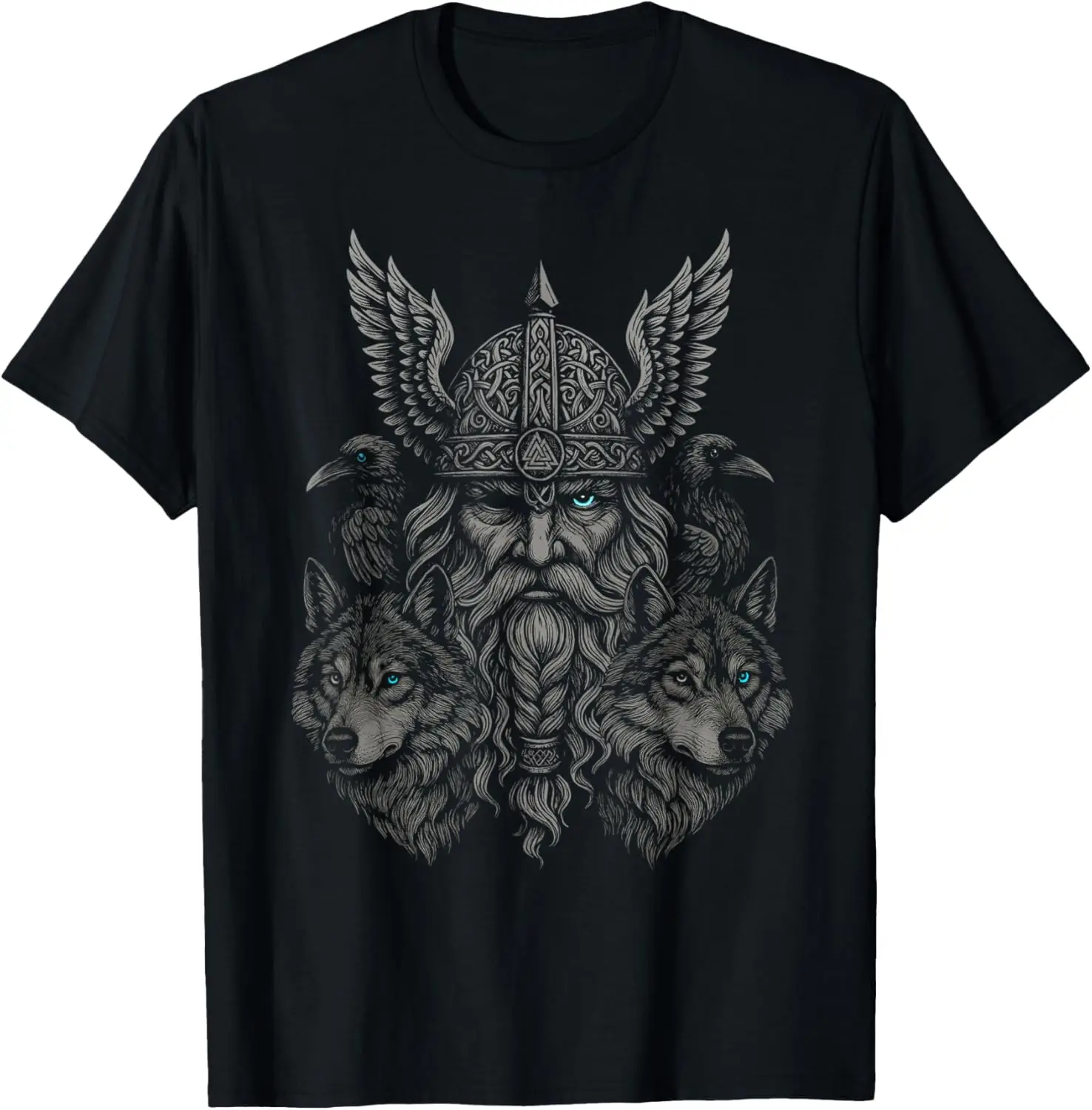 

Valhalla Odin Animals Raven Wolf Nordic Myths T-Shirt 100% Cotton O-Neck Short Sleeve Summer Casual Mens T-shirt Streetwear