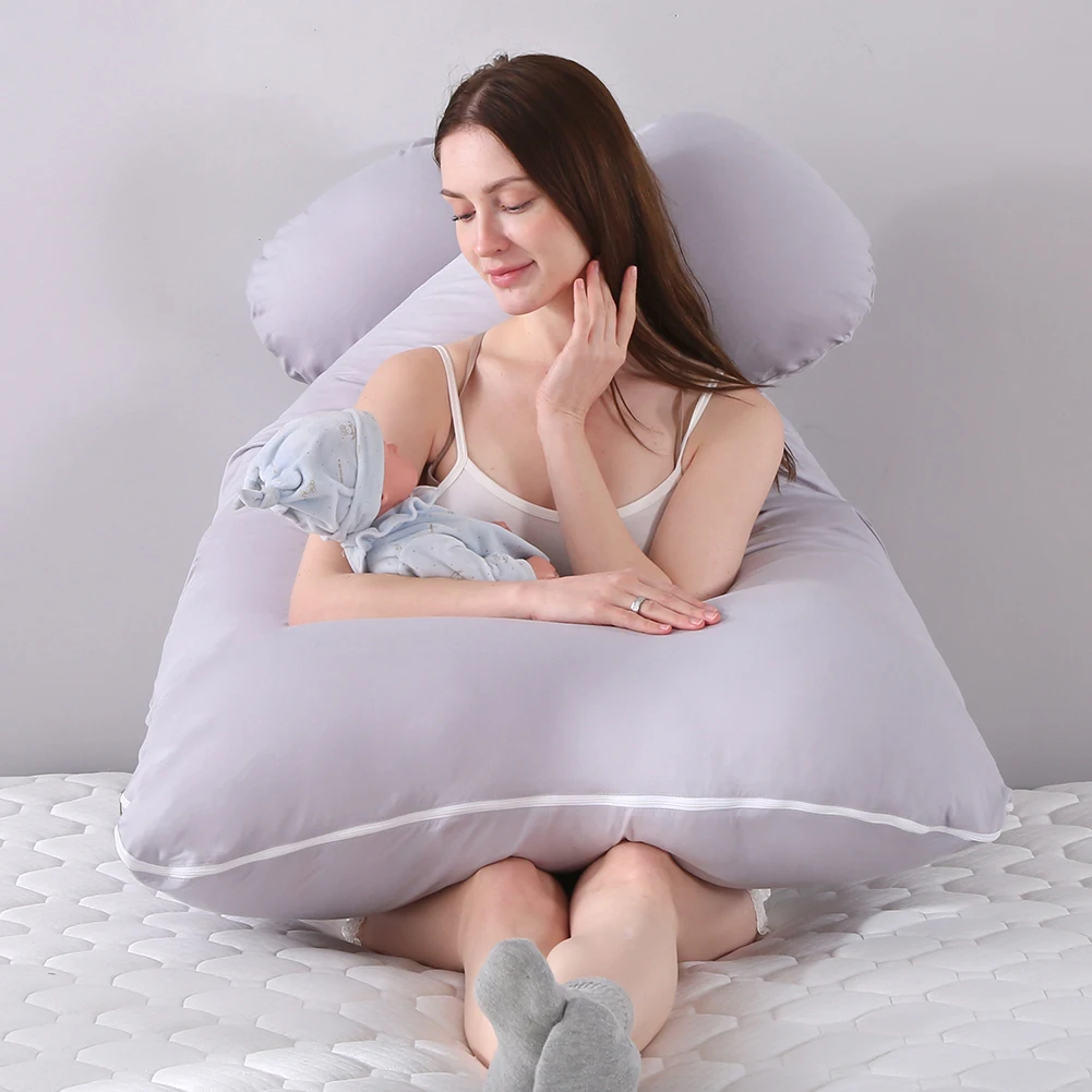 Taie d'Oreiller en Forme de U pour Femme Enceinte, Coussin Multifonction avec Protection Latérale