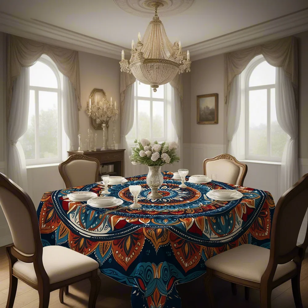 One piece of indigo secret mandala print square tablecloth is suitable for family kitchens, dining party terraces, etc.yzb