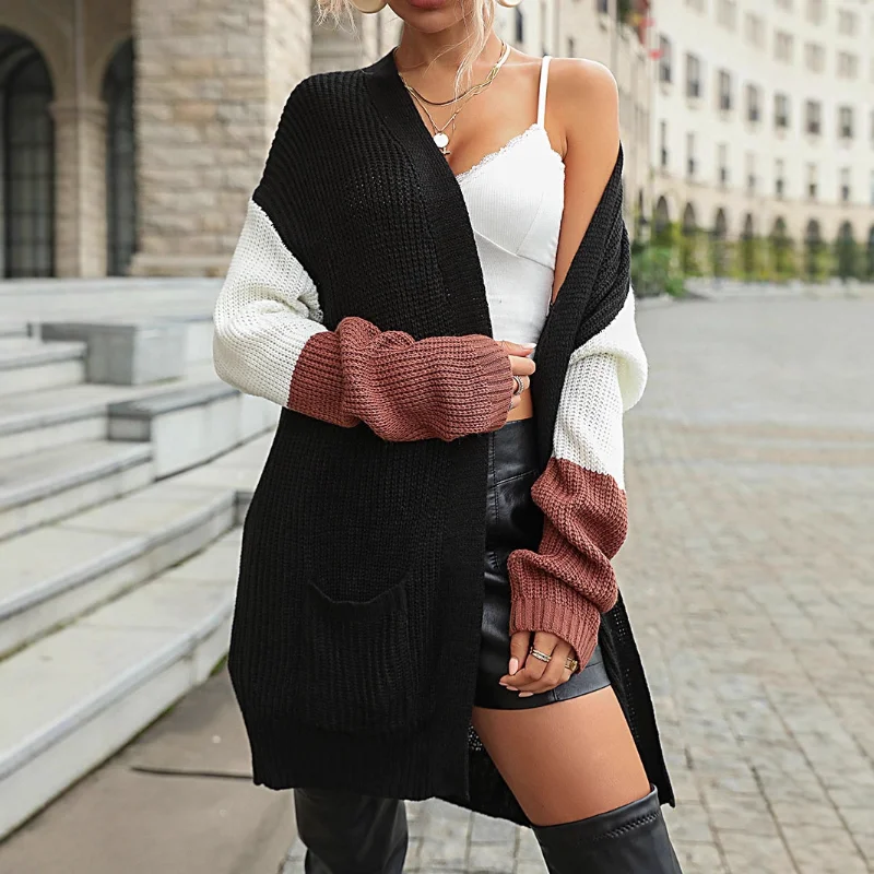 

Knitted Cardigan Autumn Women's Color-blocking Sweater Jacket
