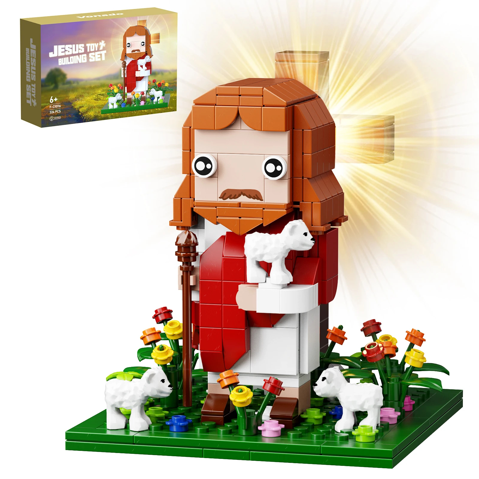 MOC Shepherd Jesus Cross Building Block Set Christianity God Shepherd Brick Block    Easter Action Figures Model Toy for Kids