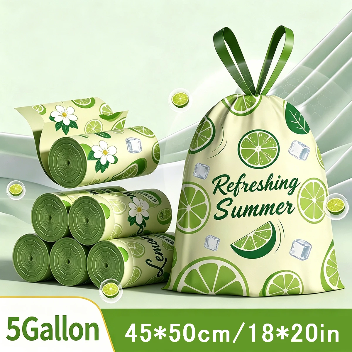 20L Thickened Drawstring Trash Bags No Tear Printed Garbage Bags Household Kitchen Waste Bags