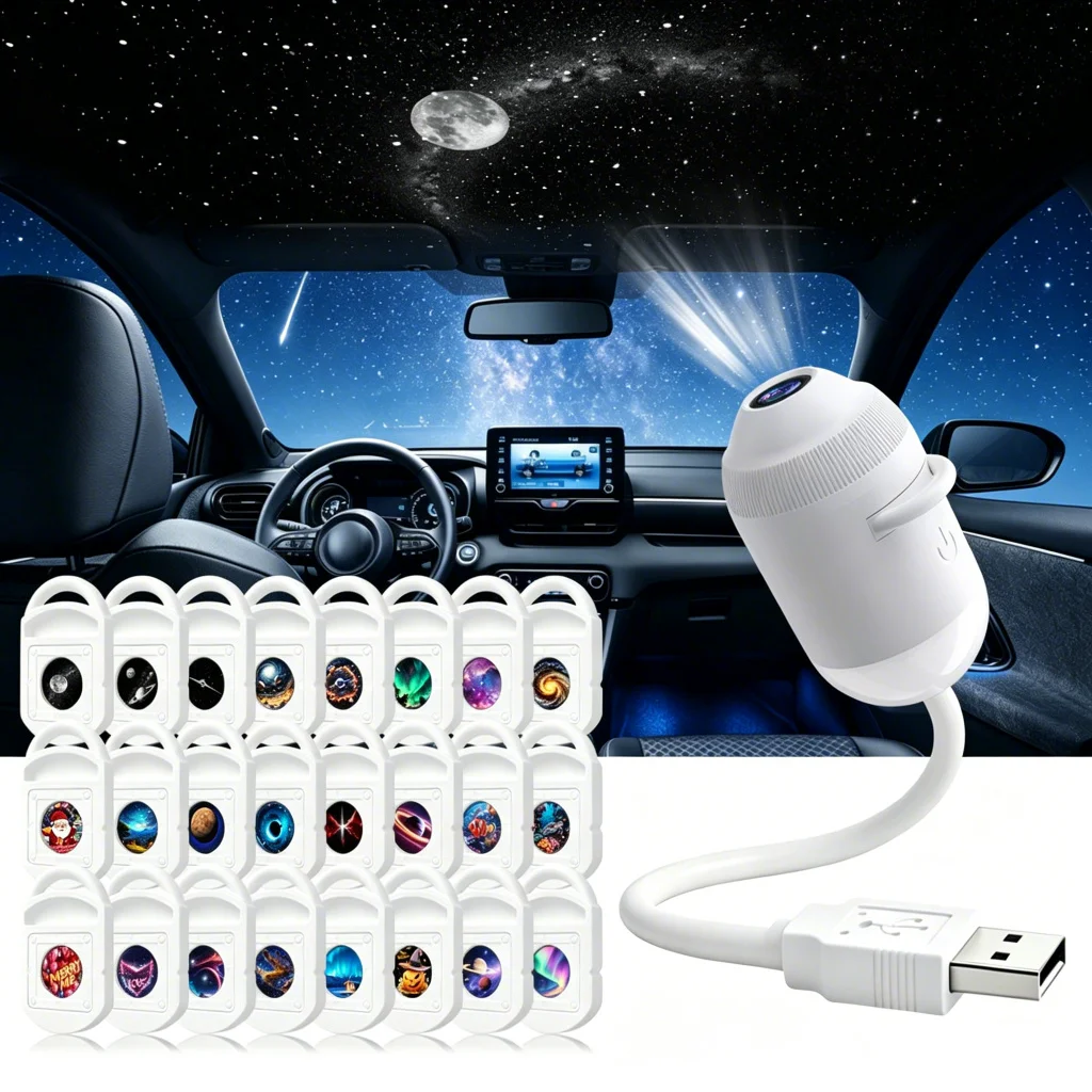 Galaxy Projection Night Light with 24 Projection Films Portable USB Starry Sky Projector LED Lamp for Bedroom Wall Decor Light