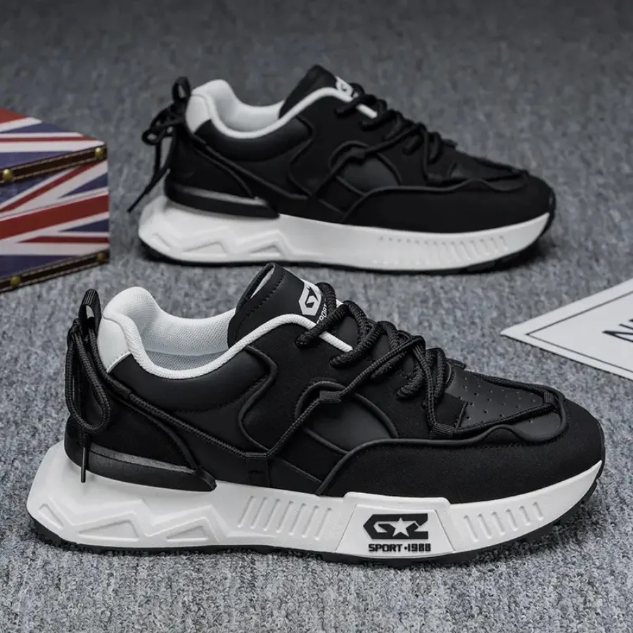 

Blackand White Color Block Chunky Sneakers Men Retro Elevated Casual Sneakers Trendy Personality Versatile Board Shoes Breathab