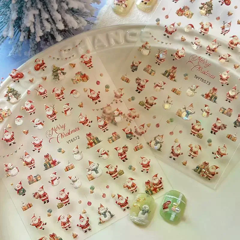 สติกเกอร์ติดเล็บลายคริสต์มาส ลายเกล็ดหิมะนูน 3 มิติ ต้นคริสต์มาส ซานตาคลอส กวางเรนเดียร์ มนุษย์หิมะ การ์ตูน สติกเกอร์ติดเล็บตกแต่งเล็บ
