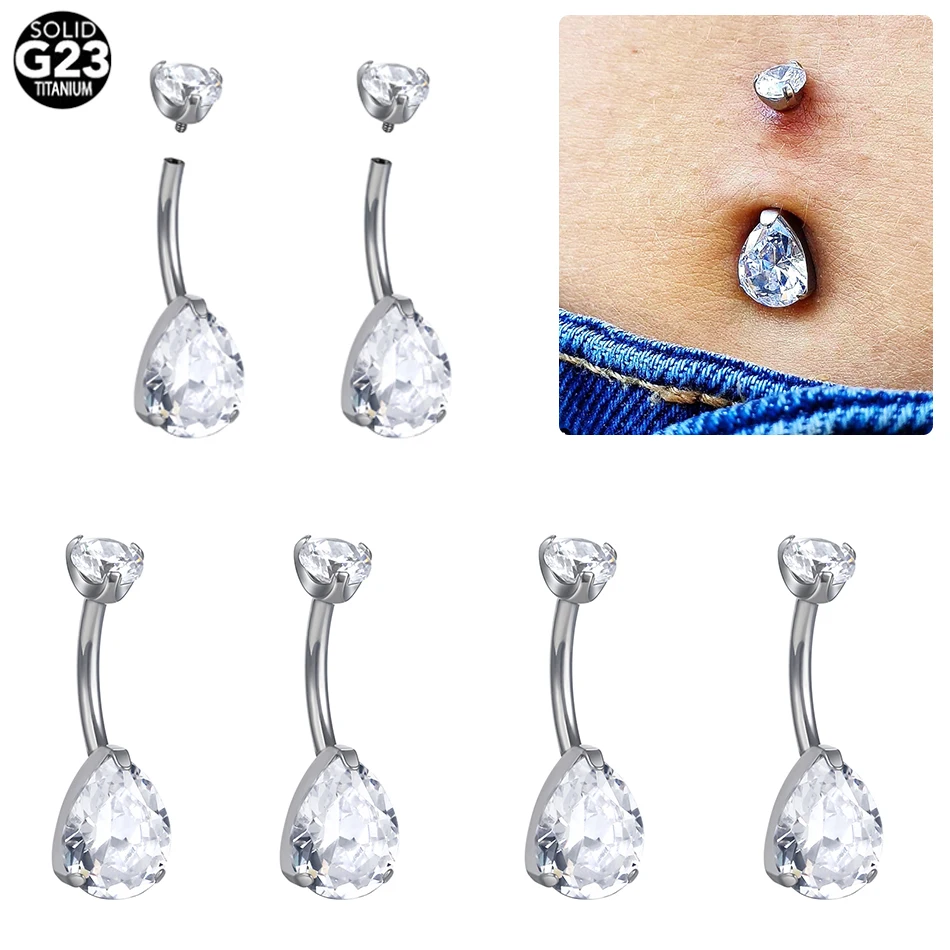 

1PC Titanium Prong Zircon Belly Button Piercings 14G WaterDrop Navel Barbell Rings Ombligo Belly Ear Piercings Women Jewelry