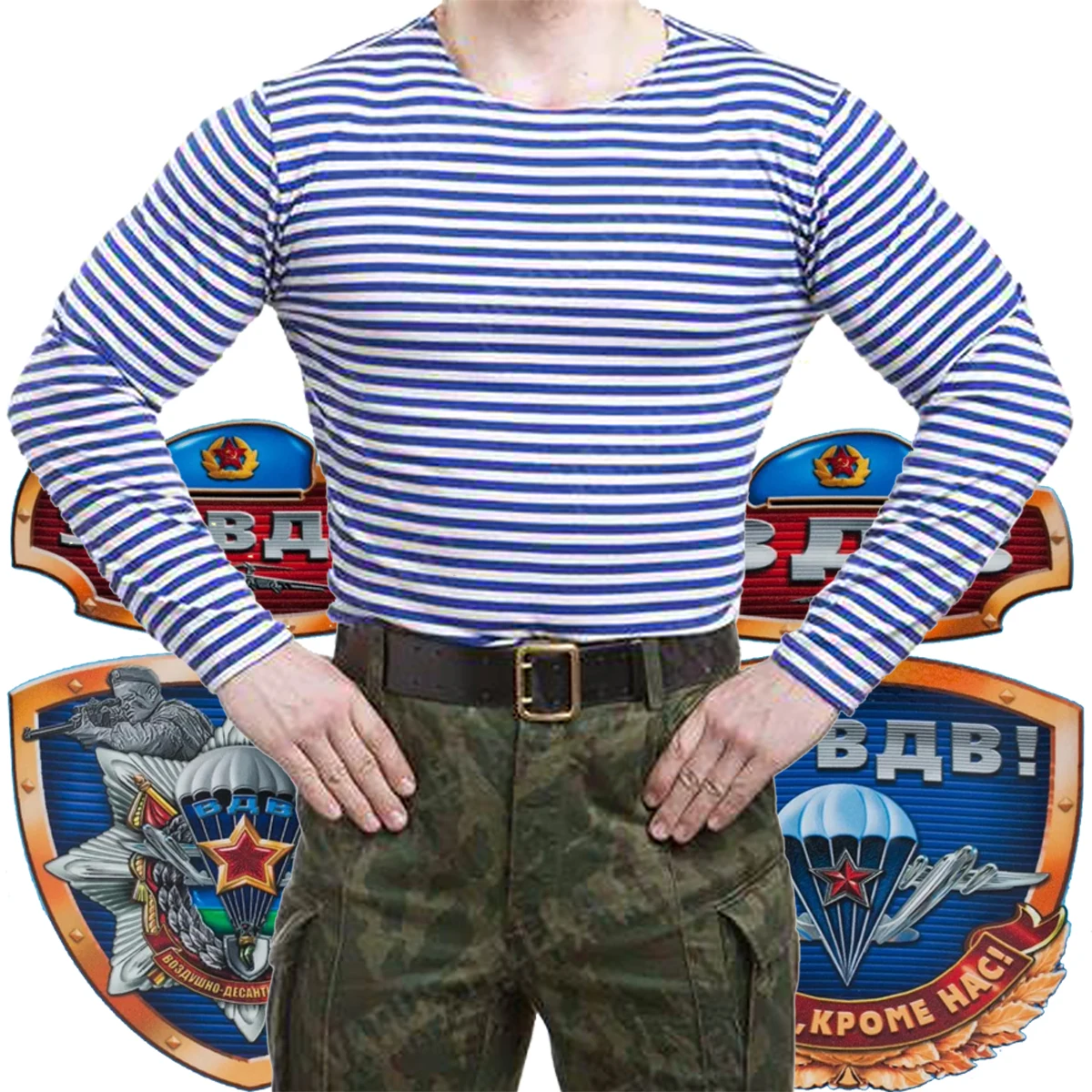 Airborne Troops VDV Paratrooper Naval Sailor Striped Shirt Polyester Cotton Long Sleeve Mens Stripes T-Shirt Telnyashka Tops