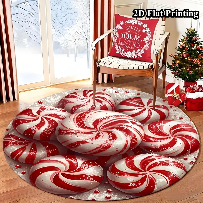 Adorable Santa Claus Hugging Grey Kitten Snowy Window Scene Round Rug For Cozy Bedroom Featuring Warm Winter Carpet