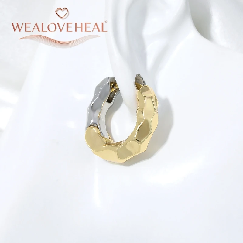 ohrringe, ohrringe damen, Zweifarbige 18mm Gehämmerte Huggie-Creolen für Damen, 18K Gold & Rhodium Plattiert, Unregelmäßige Ohrringe, Trendiger Alltags- und Party-Schmuck – Detail 20
