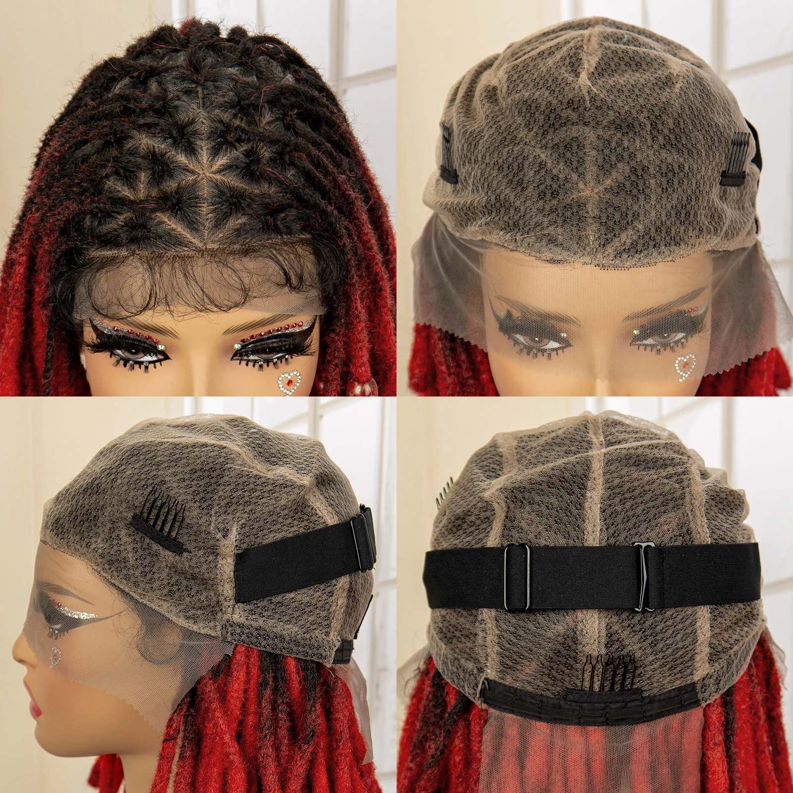 Peluca trenzada sintética para mujeres negras, pelo de bebé, 14 pulgadas, Bob corto, color Locs, encaje completo, caja sin nudos