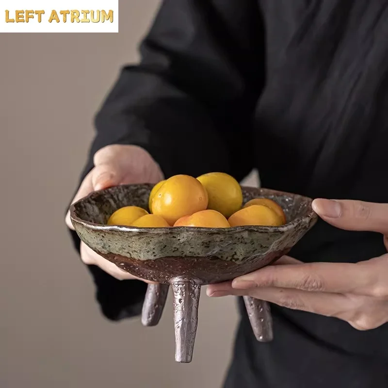 Three Legged Ceramic Bowl Fruit Plate Refreshment Tray Dried Fruit Plate Salad Bowls Teapot Tray Snack Bowl Pastry Plates Dish