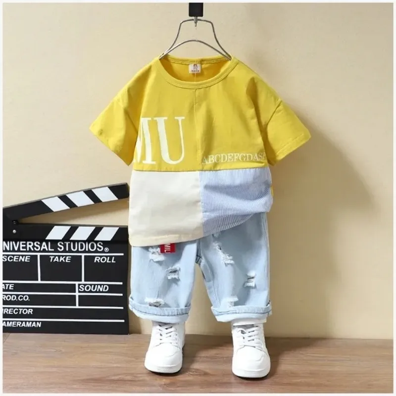 Children\'s clothing Summer Baby Boys Short Sleeved Top t-Shirt + Denim Short Pant Kids 2-Piece Outfits Clothing For 2-7 Years