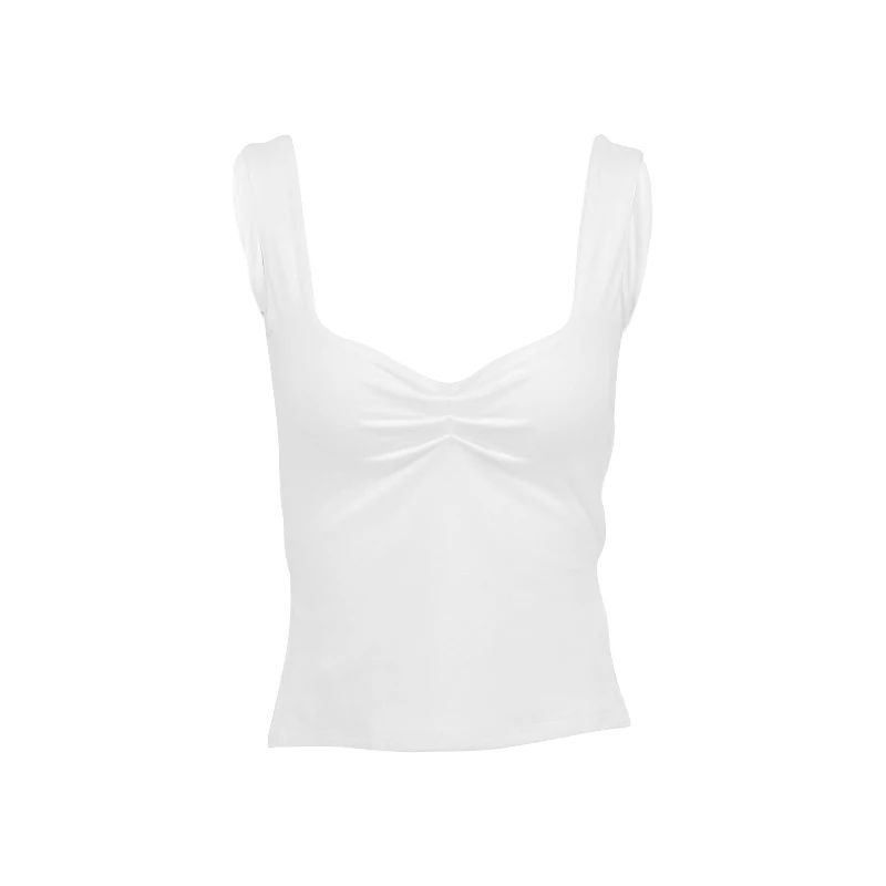 Summer Sexy Tank Tops Women Crop Top White Sleeveless Split Slim Streetwear Casual V-Neck Solid Basic Backless Camisole Female