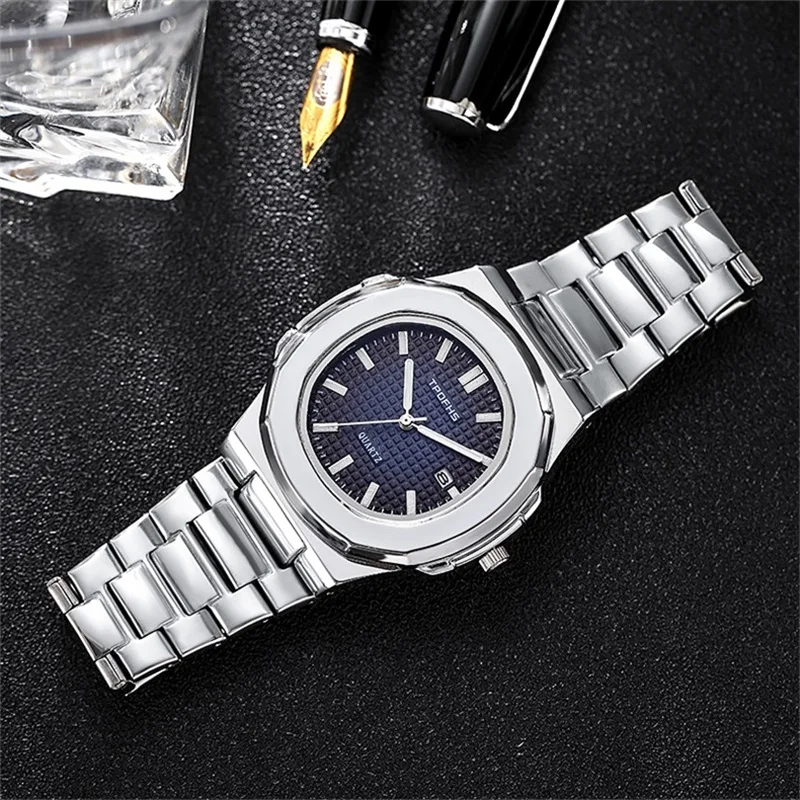 2024 New Luxury Watch Business Waterproof Male Clock Luminous Date Stainless Steel Square Quartz Watch Men Watch reloj hombre