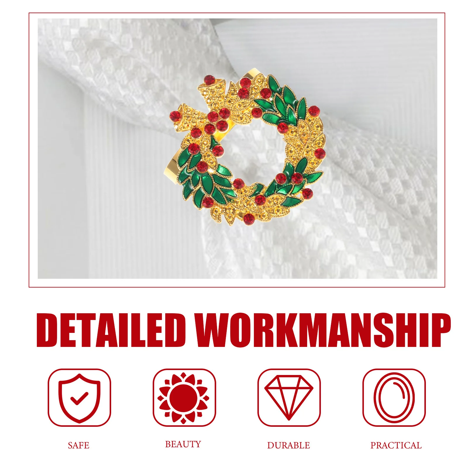 

4Pcs Christmas Napkin Rings Durable Elegant Napkin Buckles for Xmas Party Dining Table Holiday Gathering Decoration