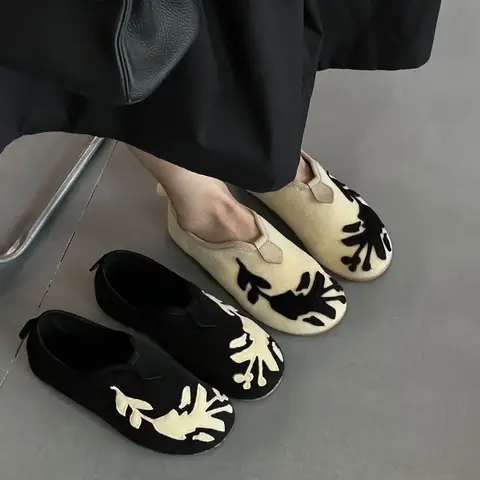 2025 디자이너 스타일 고품질 캐시미어 단화 플랫 바닥 슬립온 편안하고 다용도 로퍼