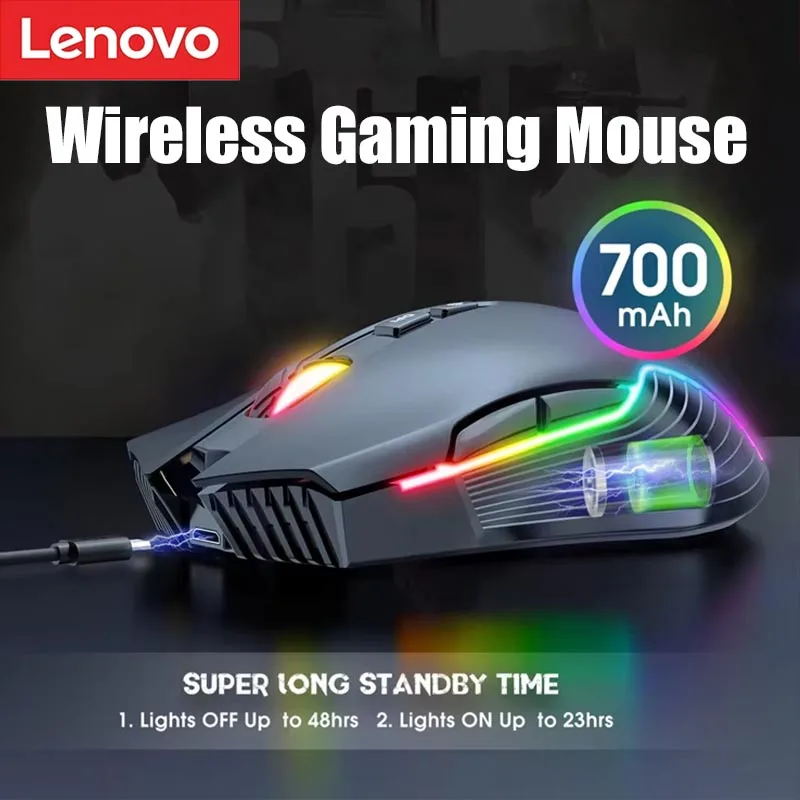 Mouse Gamer Sem Fio Lenovo 2.4G para Computador, E-sports, Mouse Sem Fio Compacto e Portátil com Bateria de Longa Duração