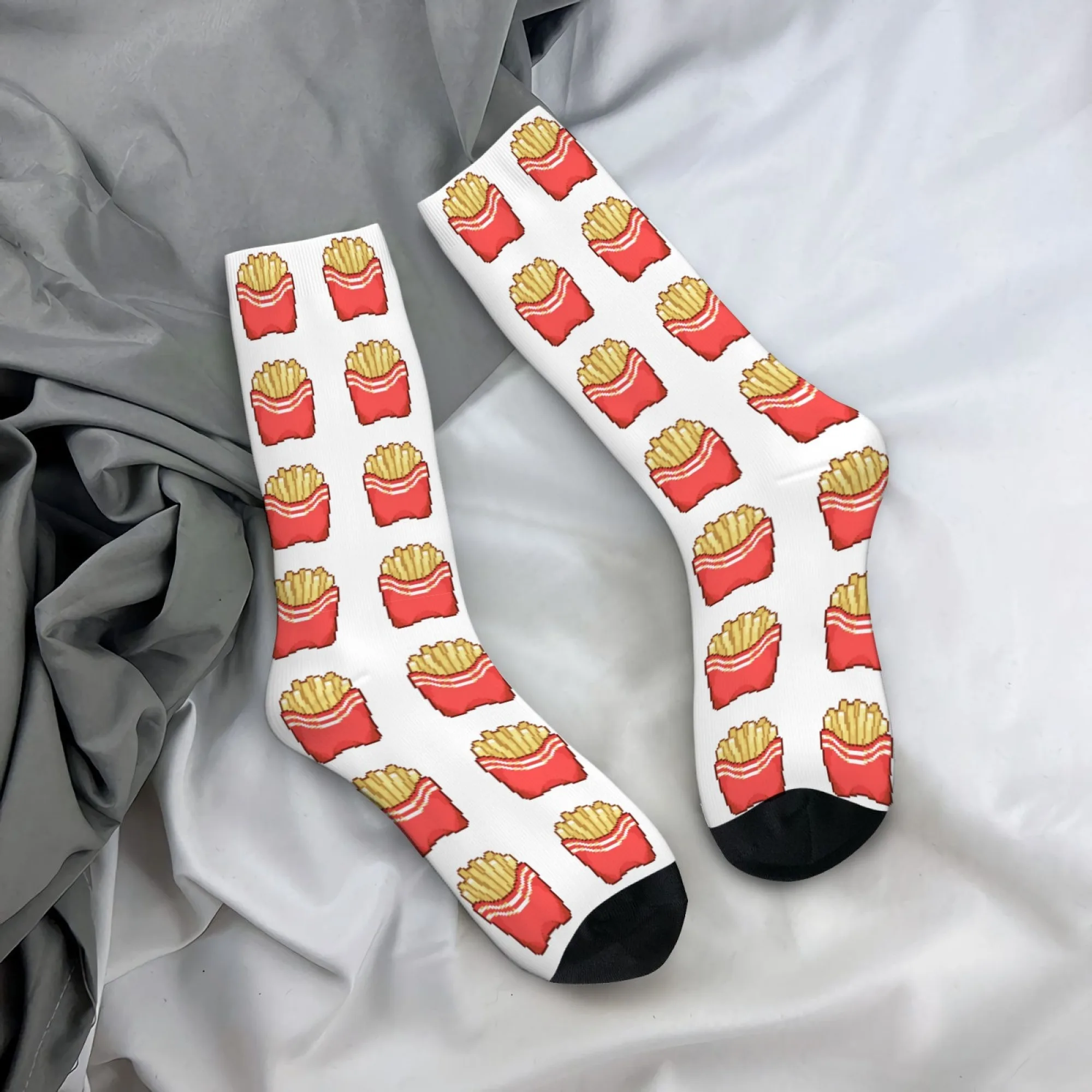 

Pixel Art French Fry Socks Skin Friendly Soft and Breathable Retro Trendy Compression Socks for Men Sports Cycling Daily Wear