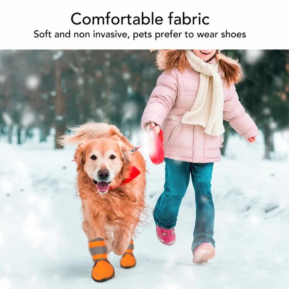 4pcs Four Way Stretch Dog Boots Water Proof Orange Pet Paw Shoes Multi Size Options High Shaft Shape Dog Paw Covers