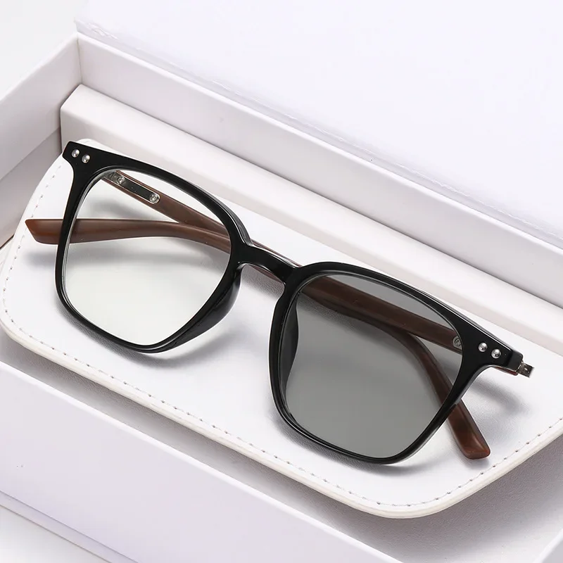 Neue Mode Photochrome Myopie Gläser Retro Quadratischen Großen Rahmen Anti-blau Licht Brille Männer und Frauen Lesebrille – Detail 1