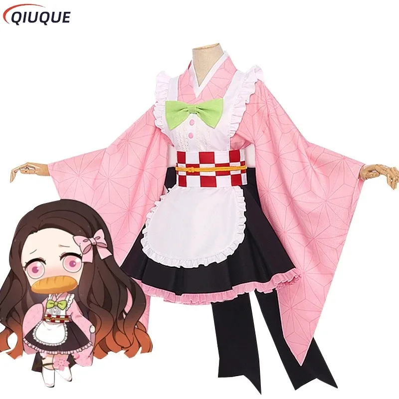 Anime Cosplay Costume Maid Uniforms Kanroji Mitsuri Kibutsuji Kimono Blade Kochou Shinobu Kamado Nezuko Cosplay Dress