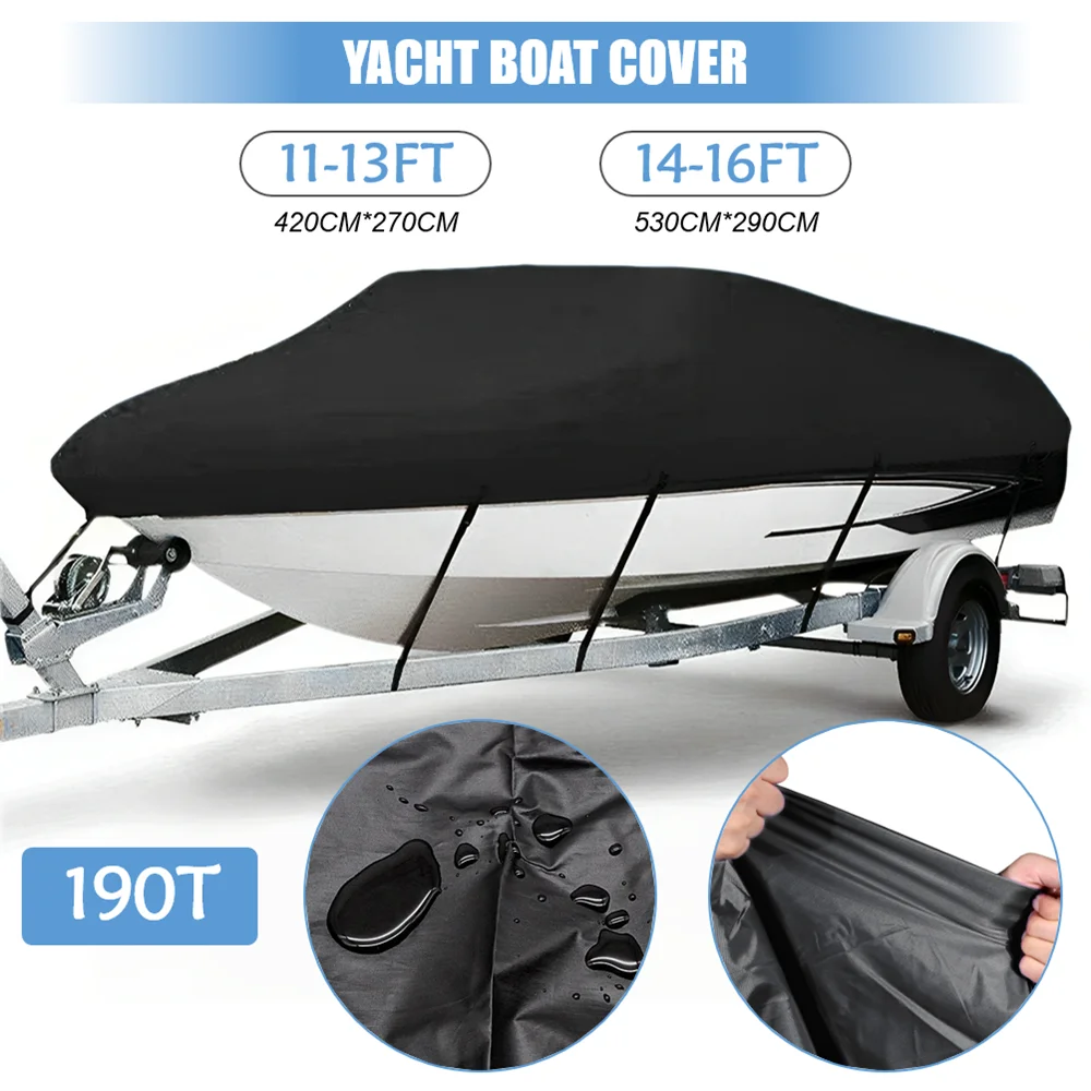Heavy Duty Fishing Ski Boat Cover for 11-13FT 14-16FT V-Hull Waterproof Sunproof UV Protector Boat Mooring Cover