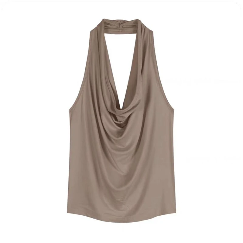 2025 الدبابات الكورية الأنيقة المرأة الحرير الساتان بلون أكمام تانك القمم موضة مثير مكتب سيدة القلنسوة الرقبة بروتيل