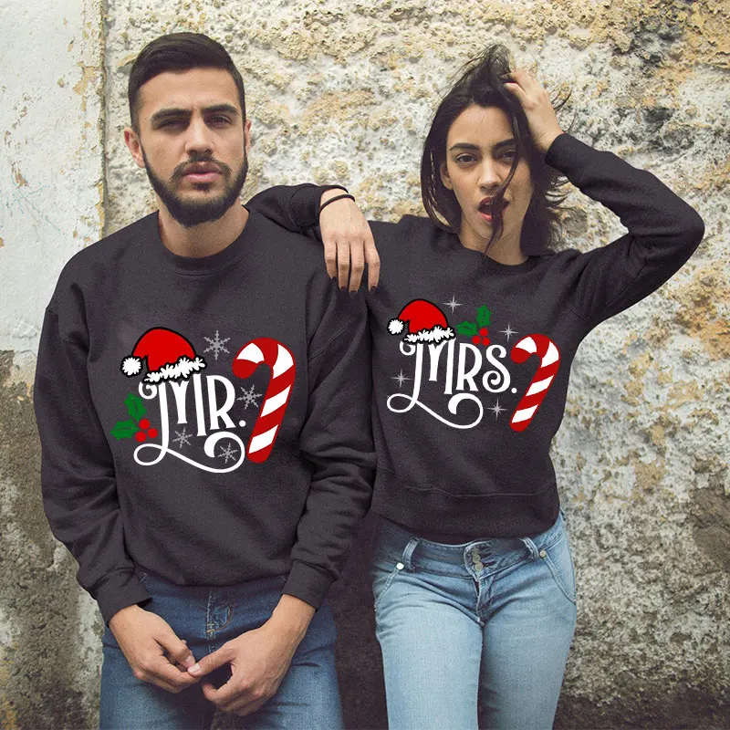 Newlywed Christmas MR MRS Print Couple Sweatshirts Autumn Winter Hoodies Fashion Casual Loose Lovers Matching Outfits Sportwear