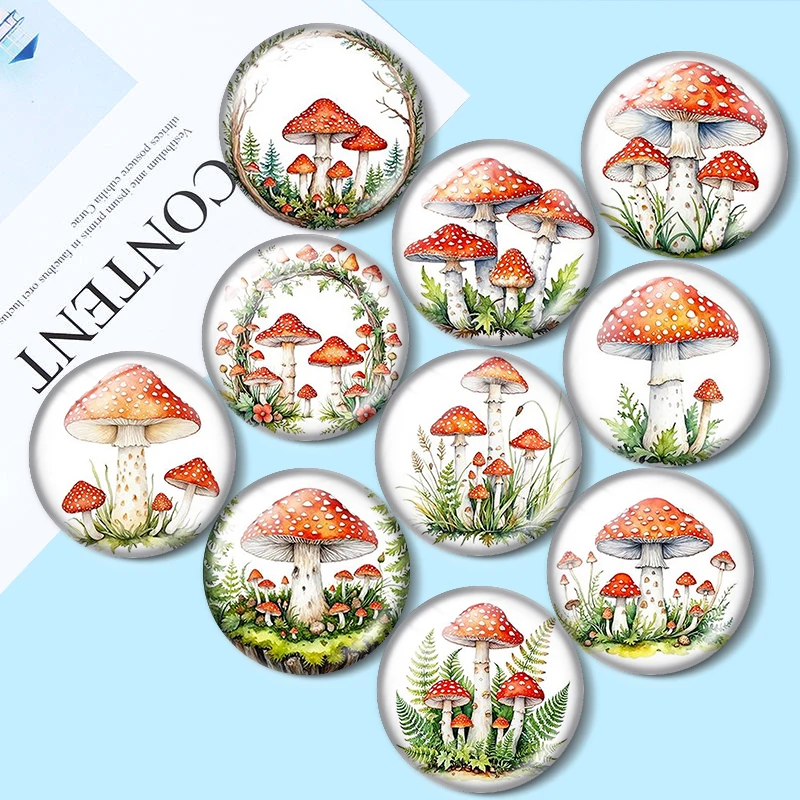 

Watercolor Mushroom 12/18/20/25mm glass cabochon bracelet pendant rings for jewelry demo earrings back Making findings