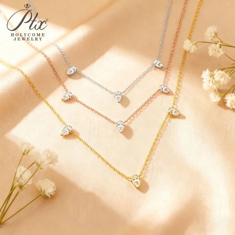 

3ct Pear Moissanite Cluster Bubble Collar Necklace White/Yellow/Gold Contemporary Luxe Fine Jewelry Gift for Women