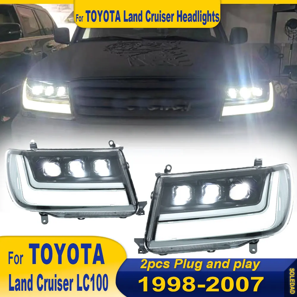 LED Headlight For Toyota Land Cruiser LC100 1998-2007 LED Headlights Assembly DRL Turn Signal High Beam Angel Eye Projector 2PCS