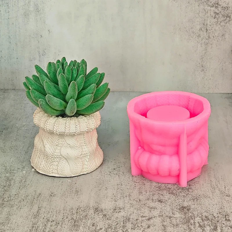 Flower Pot Silicone Mold DIY Wool Woven Bag Vase Candle Jar Holder Plaster Concrete Epoxy Resin Casting Storage Molds Home Decor