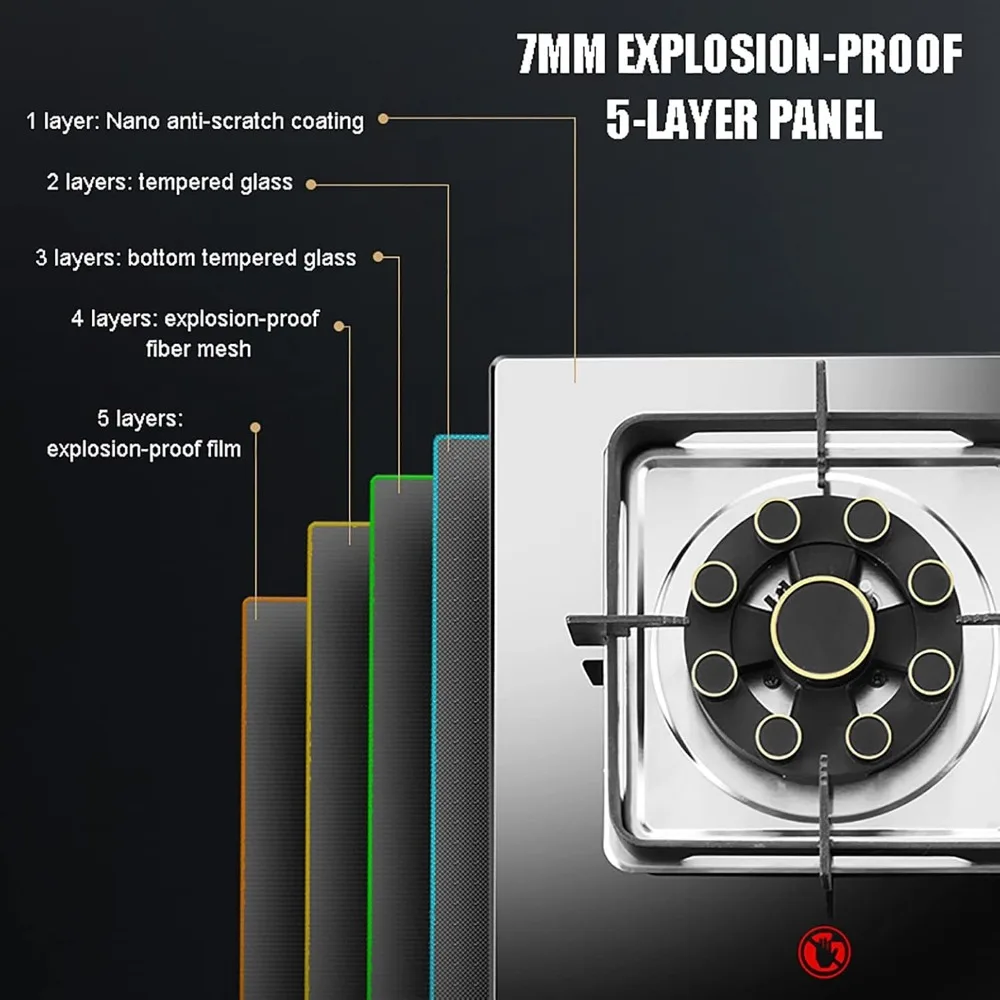 Burner Gas Cooker gas hob Built In Gas Cooktop 5.2KW Wok Cooker Hob Kitchen Burner With FFD, NG/LPG [Energy Class A](Black)