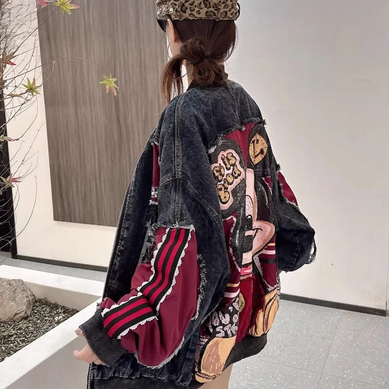 

Женская новая осенняя джинсовая куртка в стиле пэчворк, модная, омолаживающая, свободного кроя, в стиле BF, повседневная, в стиле хип-хоп, трендовая куртка