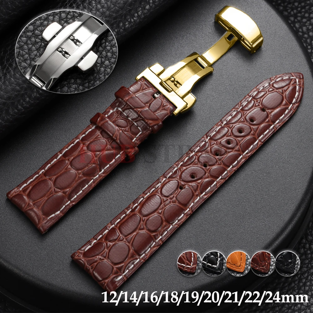 12/14/16/18/19/20/21/22/24mm Krokodilmuster-Design Leder-Uhrenarmbänder mit Automatikschnalle Uhrenarmband für Herren und Damen