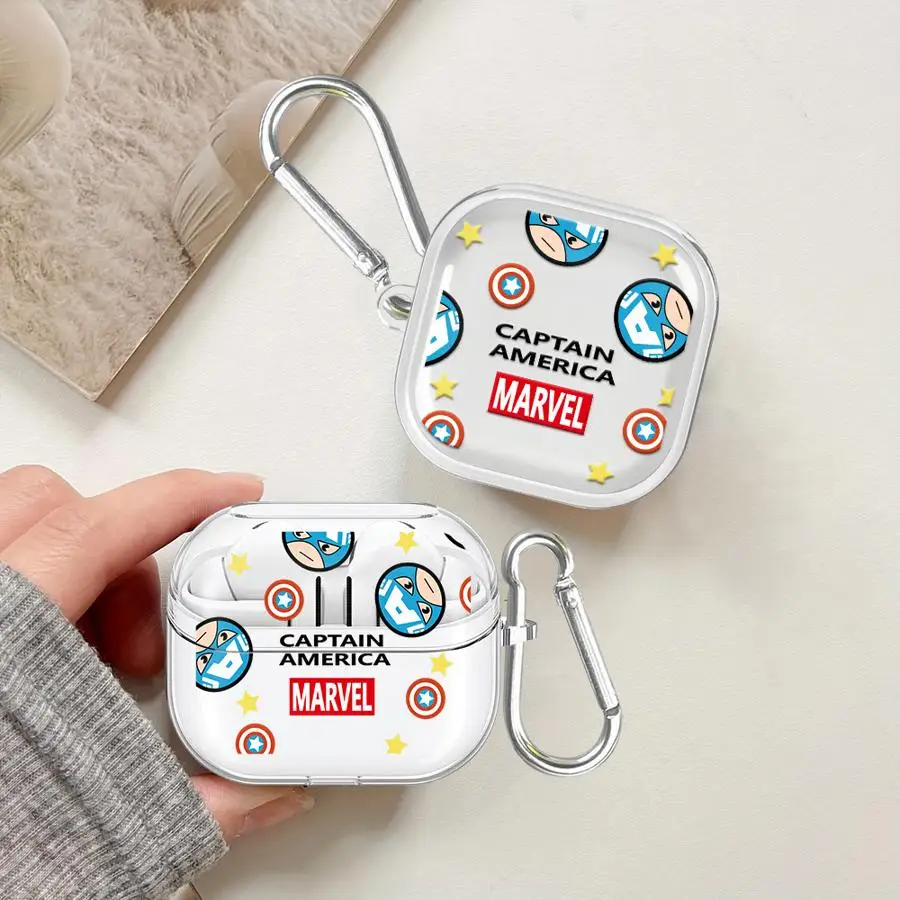 Clear Earphone Cases Cover With Hook Case For Samsung Galaxy Buds 2 3Pro 2Pro 4Pro 3 FE 4 Pro Live Marvel Super Hero