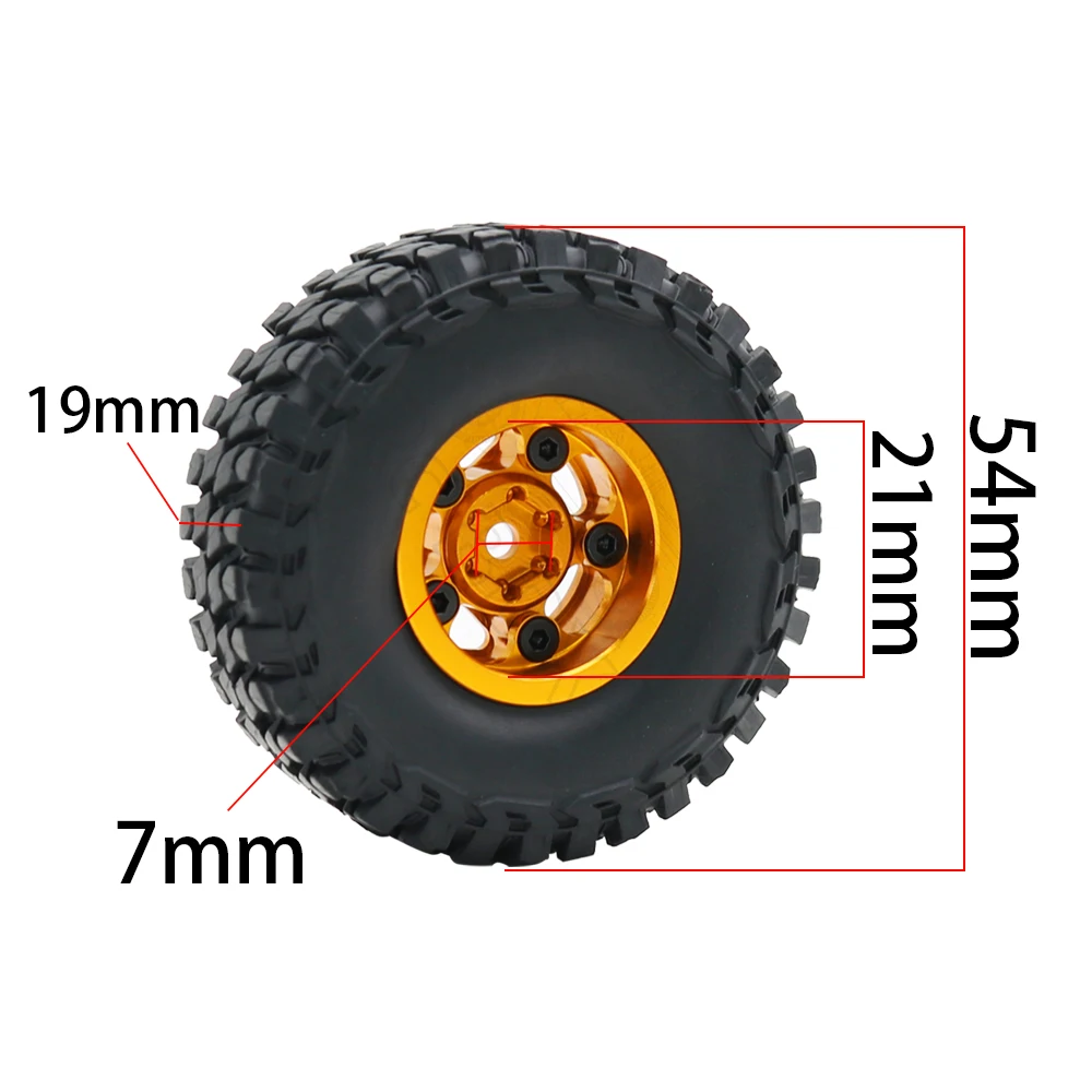 SCX24 Metal Wheel Hubs & Rubber Tyres Set for 1/24 RC Crawler Car Axial 90081 AXI00001 AXI00002 1.0 in Wheel Tire Parts