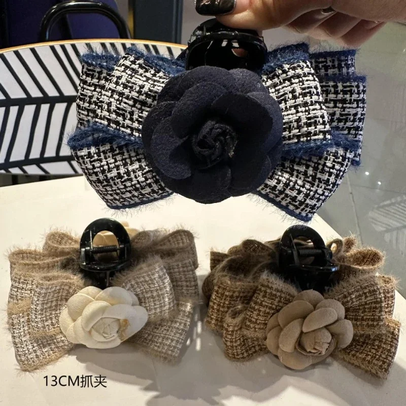 

Elegant Fabric Camellia Flower Hair Clips Temperament Bow Back Head Shark Clip Hair Claw Korean Hair Accessories for Women