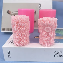 3D Butterfly Heart Rose Carving Cylinder Silicone Candle Mold Handmade Flower Relief Craft Plaster Resin Mould Soap Making Tools