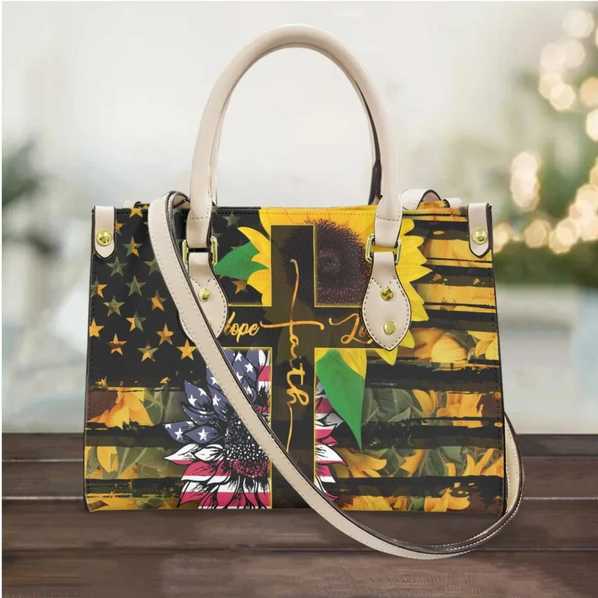 

Hippie Peace and Love Ladies Handbag American Flag Sunflower PU Casual Messenger Bag Star Design Female Portable Tote Bag Bolsa