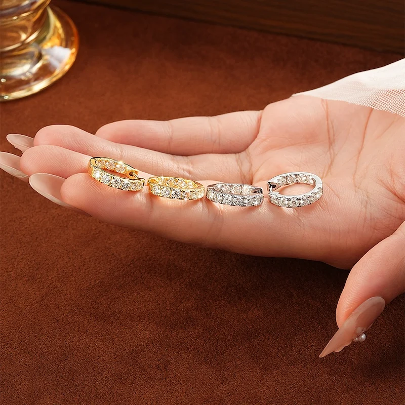 Rrjzz Brillante Creolen mit Moissanit in D-Farbe für Damen, 2CTTW VVS1, im Labor gezüchteter Diamant, Huggie-Ohrringe, GRA-Schmuckgeschenke – Detail 5